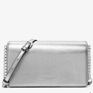 Michael Kors Metallic Silver Pebbled Leather Crossbody
